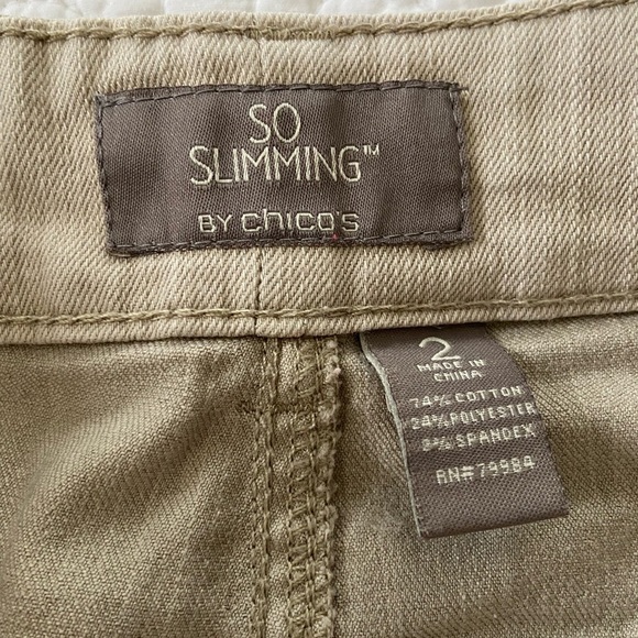 Chico's So Slimming Beige Subtle Stripe Stretchy Midrise Jeans Size 2 (L/12) - Picture 2 of 11